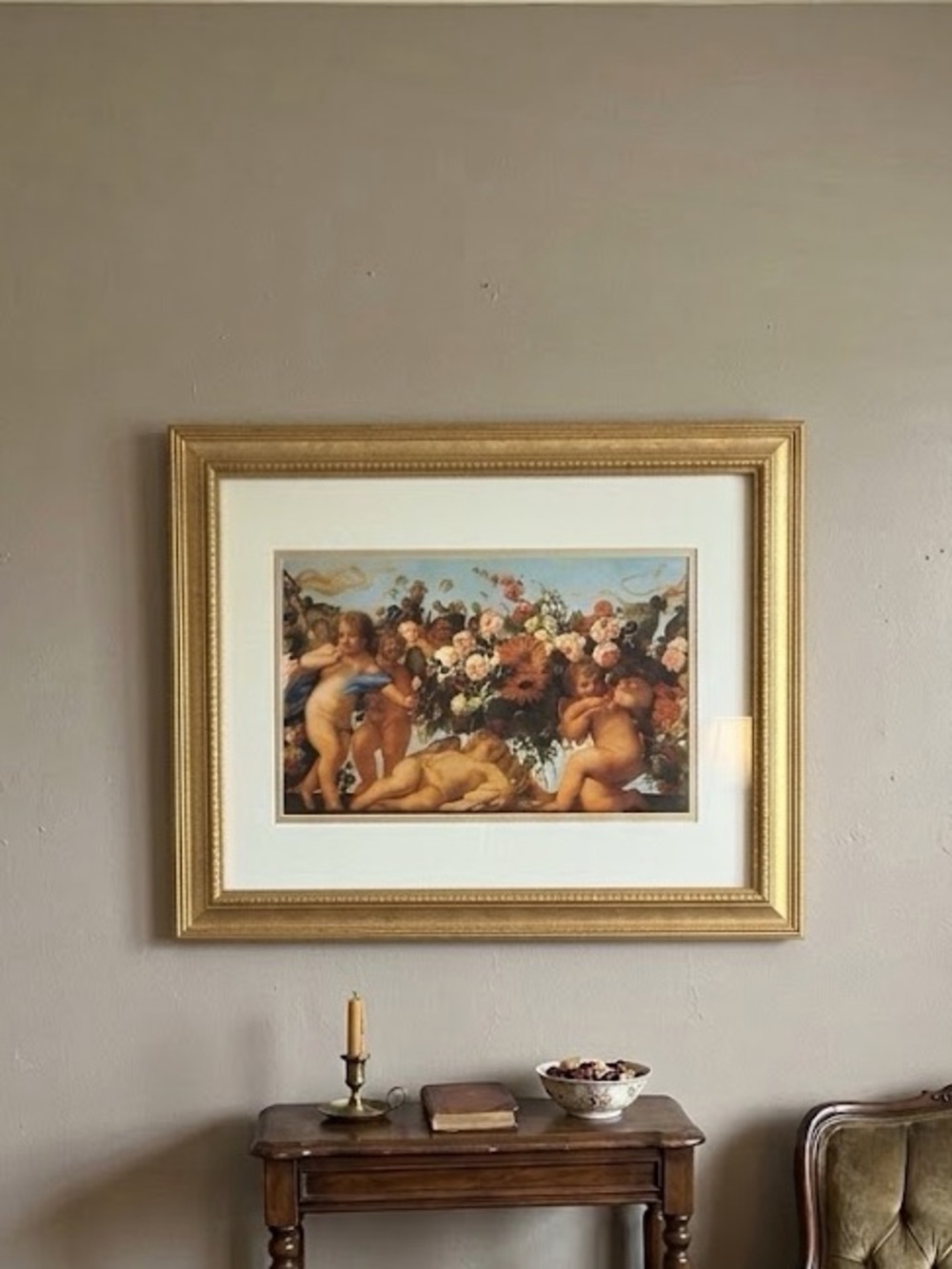 Angels With Flower Garland by Carlo Maratta Art Print Vintage Ornate Gold Frame